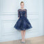 A Line Dark Blue Homecoming Dresses, Short Half Sleeves Prom Dress DMN64