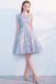 Elegant Lace A Line Short Light Blue Homecoming Dresses DMC95