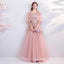 Princess A Line Pink Long Tulle Appliques V Neck Prom Dresses DMG68
