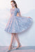 Elegant Lace A Line Short Light Blue Homecoming Dresses DMC95