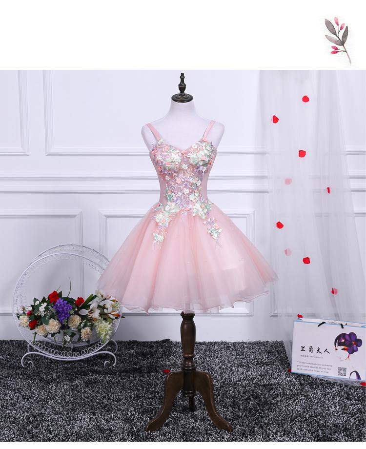 Pink A Line Tulle Spaghetti Straps Homecoming Dresses With Appliques DMN54