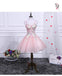 Pink A Line Tulle Spaghetti Straps Homecoming Dresses With Appliques DMN54