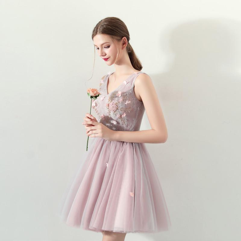 A Line V Neck Flowers Short Homecoming Dresses,Graduation Dress DMC62