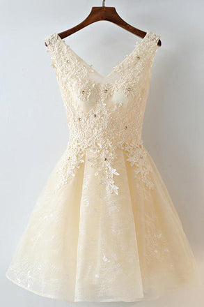 Cute A Line Lace Appliques Short Lace Up Back Homecoming Dresses DMC100