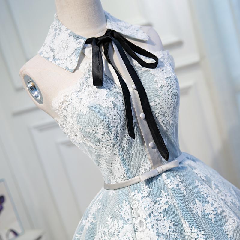 A Line Lace Appliques Halter Homecoming Dresses, Short Party Dress DMN56