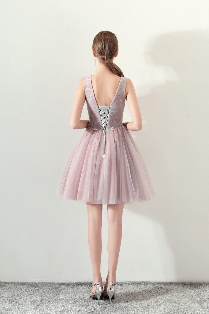 A Line V Neck Flowers Short Homecoming Dresses,Graduation Dress DMC62