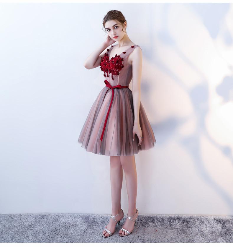 Charming A Line V Neck Red Flowers Short Tulle Homecoming Dresses DMC65