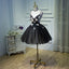 A Line Spaghetti Straps Tulle Black Short Homecoming Dress With Appliques DMN46