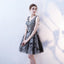 V Neck A Line Flowers Homecoming Dresses, Short Grey Prom Dress DMN60