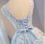 A Line Lace Appliques Round Neck Sky Blue Short Homecoming Dresses DMD7