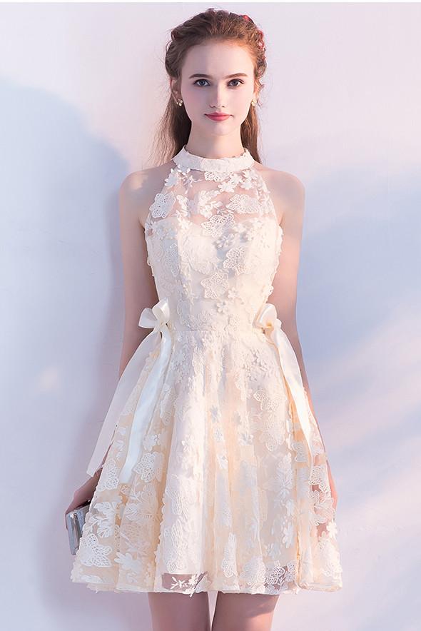 Cute A Line Lace Short High Neck Homecoming Dresses,Sweet 16 Dress OKC60 Demodresses Cute A Line Lace Short High Neck Homecoming Dresses,Sweet 16 Dress OKC60 Demodresses