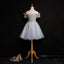 Cute Gray Off the Shoulder Floral Appliques A Line Tulle Homecoming Dresses DMC58