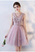 Pink A Line V Neck Flowers Short Homecoming Dresses,Mini School Dress DMC63