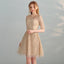 Gold Sequins A Line Short Tulle Half Sleeves Homecoming Dresses DMC98