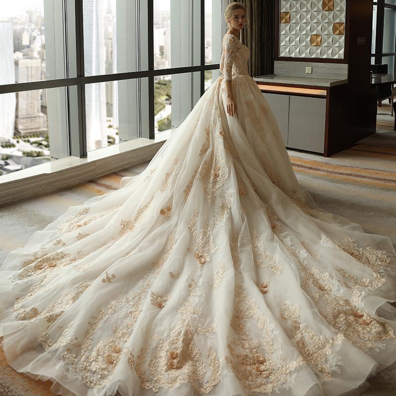 3/4 Sleeve Lace Appliques Tulle Ball Gown Plus Size Wedding Dress DM639