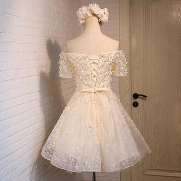 Off the Shoulder A Line Lace Appliques Short Homecoming Dresses DMD5