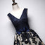 A Line Navy Blue V Neck Homecoming Dresses, Short Bow-knot Prom Dress DMN66
