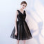 A Line V Neck Black Homecoming Dresses, Short Tulle Appliques Prom Dress DMN63