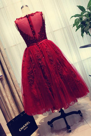Charming Red A Line Lace Short Sleeveless Homecoming Dresses DMD9