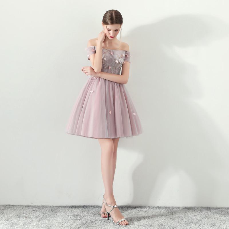 A Line Off the Shoulder Tulle Homecoming Dresses,Short Prom Dress DMC61