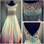 Unique Scoop Backless Cap Sleeves Beaded Bodice Tulle Long Prom Dresses For Girls DM396