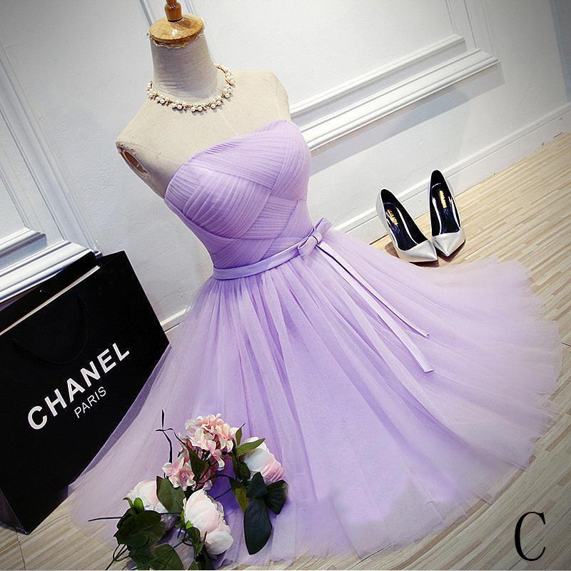 Elegant A-Line Strapless Purple Tulle Short Homecoming Dress with Bowknot DM327