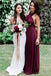Fashion Burgundy A-Line Halter Backless Chiffon Bridesmaid Dresses with Sash DMD65