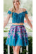 Two Piece Turquoise Off Shoulder Beading Floral Homecoming Dresses DMM33