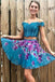 Two Piece Turquoise Off Shoulder Beading Floral Homecoming Dresses DMM33