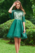 Elegant Lace High Neck Beading Half Sleeves Tassel Short Homecoming Dresses DME5