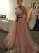 Chic Pink Tulle A Line Cheap Long Prom Dress,Evening Dresses DME17