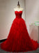 Chic Sweetheart A Line Zipper Back Red Ruffles Cheap Long Prom Dress DMG22