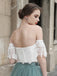 A-line White Lace Off Shoulder Two Pieces Homecoming Dress,Elegant Tulle Short Prom Dress DM392