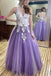 A Line V Back Tulle Long Prom Dress with Appliques V Neck Formal Evening Dresses DMP151