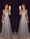 Elegant Gray Tulle Long A Line Prom Dress,Formal Party Dresses DME94