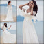 Princess A Line V-neck Chiffon Lace Short Sleeves Beach/Coast Wedding Dresses DM265