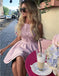 Pretty Bateau Short Pink Satin Homecoming Party Dresses with Appliques DMO51