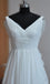 Simple White A-line V-neck Backless Sweep Train Chiffon Cheap Beach Wedding Dresses DM219
