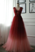 A-line Appliques Burgundy Tulle Long Prom Dresses Formal Evening Dress DMS22