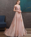 A-line Off-the-shoulder Pearl Pink Long Prom Dresses Evening Dress DMS23