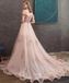 A-line Off-the-shoulder Pearl Pink Long Prom Dresses Evening Dress DMS23