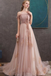 A-line Off-the-shoulder Pearl Pink Long Prom Dresses Evening Dress DMS23