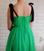 A-line Black Straps Sage Long Charming Prom Dresses Tulle Evening Dress DMS97