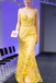 Trumpet/Mermaid Spaghetti Straps Lace Yellow Long Elegant Prom Dresses Evening Dress DMS98