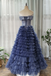 A-line Off-the-shoulder Royal Blue Long Prom Dresses Tulle Evening Dress DMS94