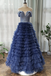 A-line Off-the-shoulder Royal Blue Long Prom Dresses Tulle Evening Dress DMS94