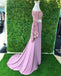 Chic Sheath Spaghetti Straps Pink Long Sleeves Prom Dresses Evening Dress DMT1