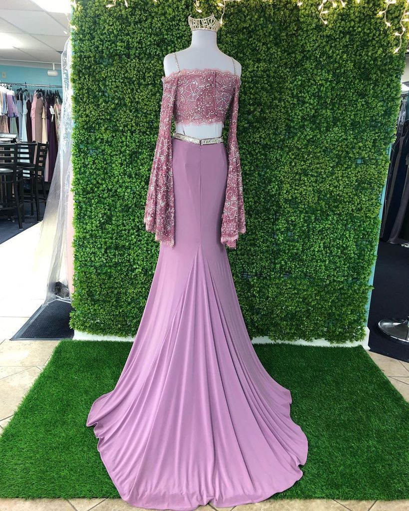 Chic Sheath Spaghetti Straps Pink Long Sleeves Prom Dresses Evening Dress DMT1