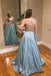 A-line Two Pieces Spaghetti Straps Sparkly Long Prom Dresses Evening Dress DMT3