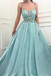 A-line Spaghetti Straps Flowers Long Prom Dresses Tulle Evening Dress DMT6